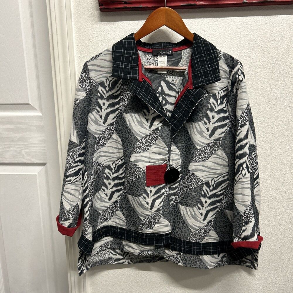 Moonlight Fashion Jacket Womens Small Button Textured Slit Career Kimono  Mixed - Picture 6 of 15